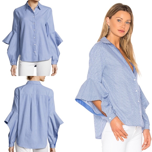 BCBGMaxAzria Tops - BCBGMaxAzria Thelma Striped Ruffled-Sleeve Shirt